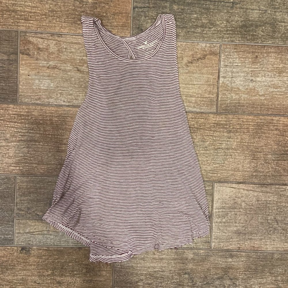 American Eagle Maroon & White Striped Tank-Top, Size S